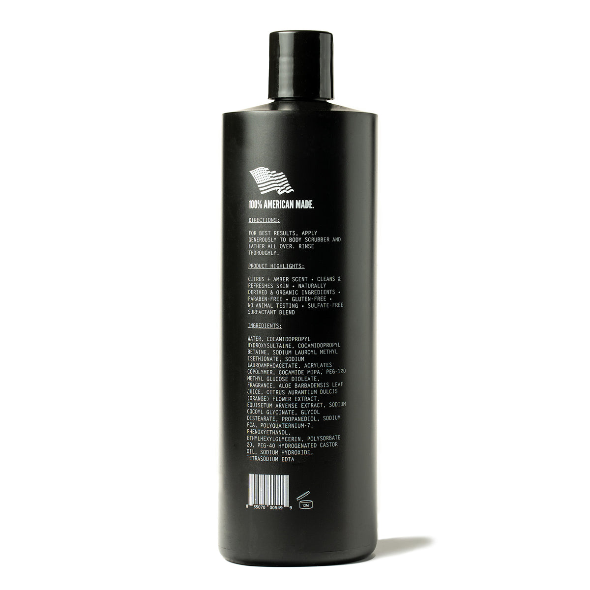 Back label of the Imperial Luxe Body Wash bottle showing ingredients and directions.