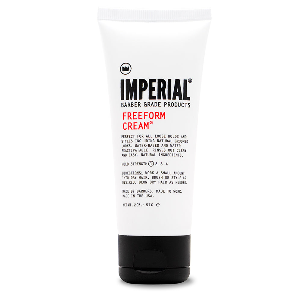 Imperial Freeform Cream in the 2 oz travel-size squeeze tube, white body with red product name and black flip cap.