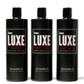 Three 16 fl oz black bottles of the Imperial Luxe Collection: Shampoo, Conditioner, and Body Wash, side by side.
