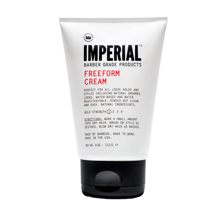 Front view of the Imperial Barber Grade Products Freeform Cream tube, 4 oz, showing hold strength 1 of 4.