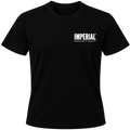 Front view of a black Imperial Barber Grade Products t-shirt with the Imperial logo printed in white on the left chest.