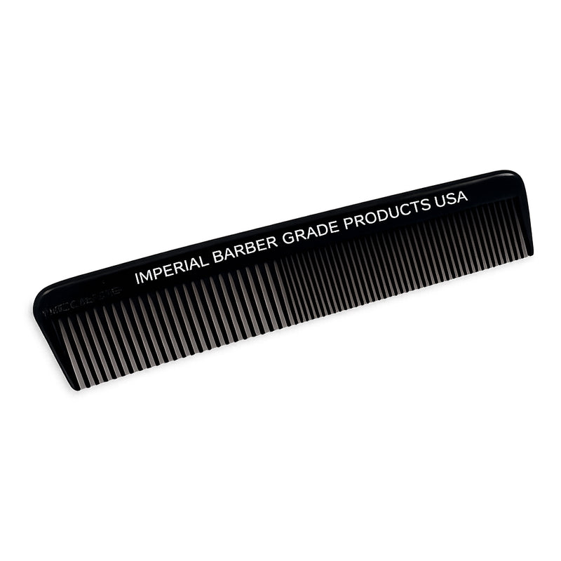 Imperial Barber Grade Products USA black 5-inch pocket comb, shown at a slight angle against a white background.