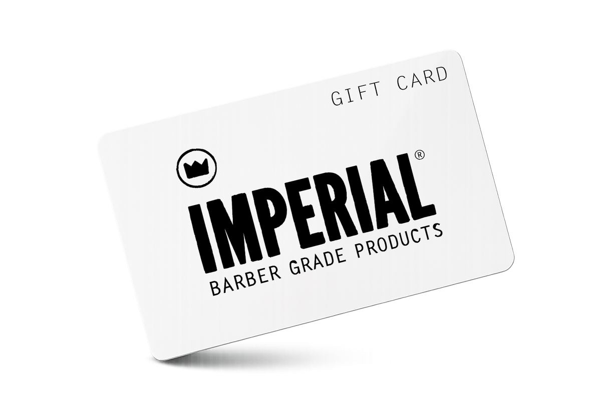 Imperial Barber Grade Products digital gift card, white with the crown logo and brand name in black.